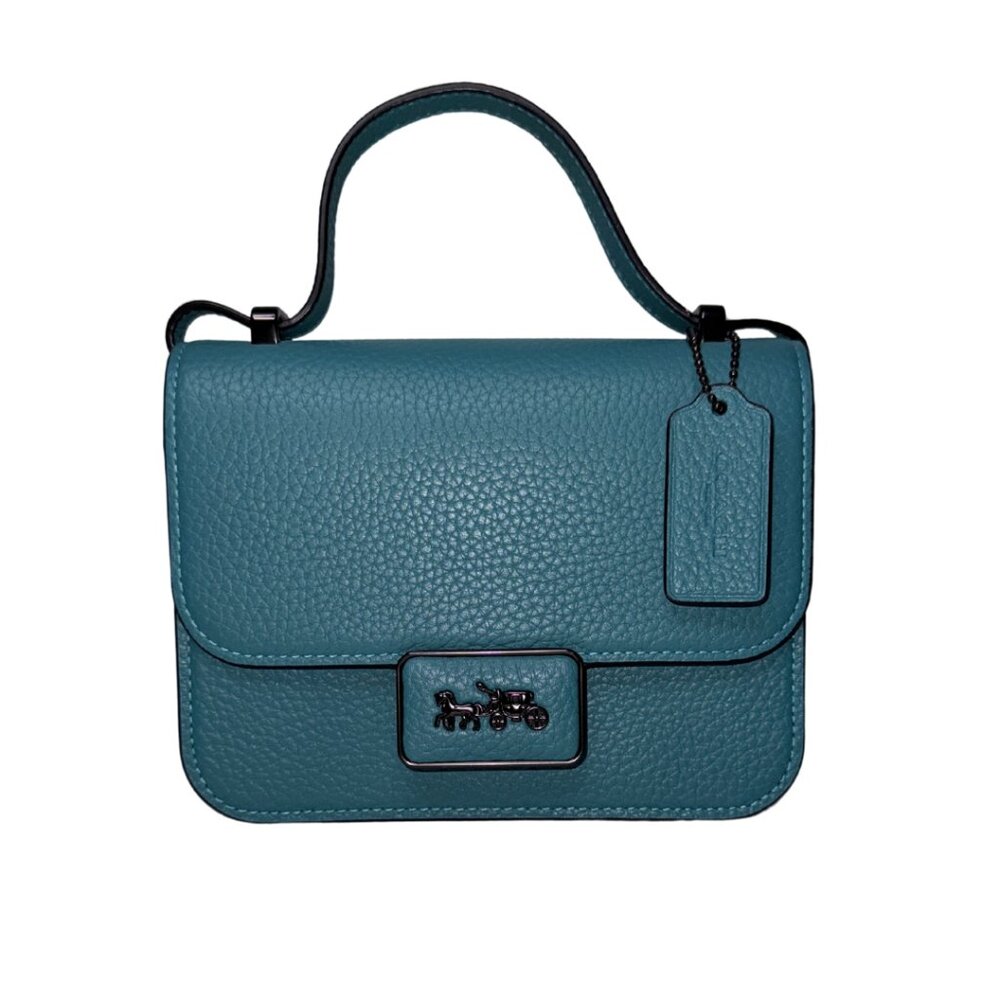 Coach Alie 18 Pebbled Leather Top Handle Shoulder Bag Teal Blue NWT